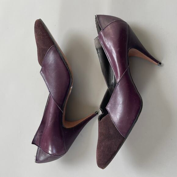 80s Stiletto Claude Montana Stephane Kelian 7.5 Geometric Leather Suede France - Picture 7 of 8